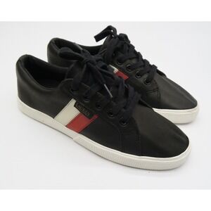 Lauren Ralph Lauren Janson Black Leather Side Stripe Sneakers Womens 7.5B